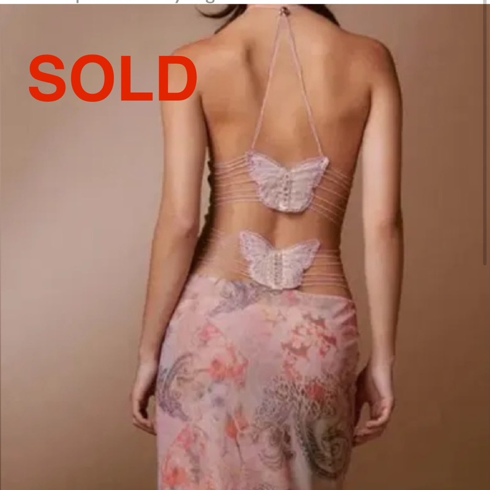 SOLD I.AM.GIA Ellery Pink Butterfly Black Lace Dress XXS